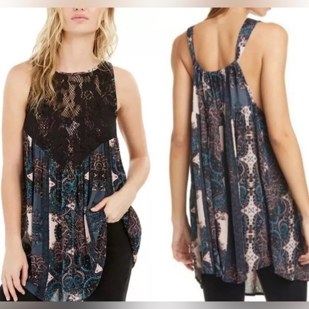 Free People Cozy Chic Women's Sleeveless Patterned Top Trapeze Summer Vibe